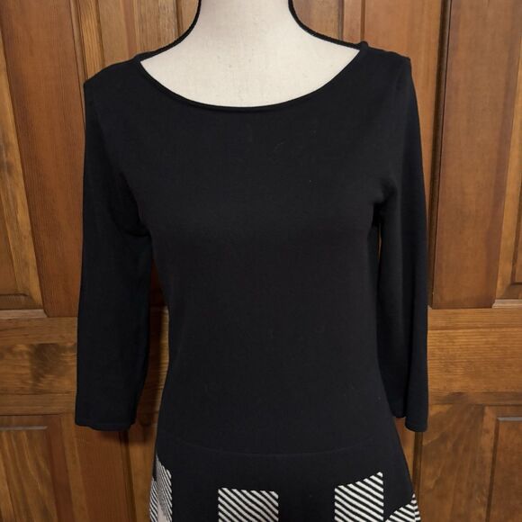 Lauren Ralph Lauren Knit Dress Women's Size Medium Black White Check Stretch - Picture 2 of 12